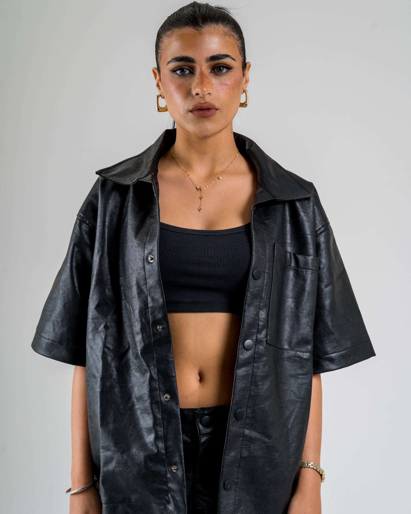 Faux Leather Overshirt